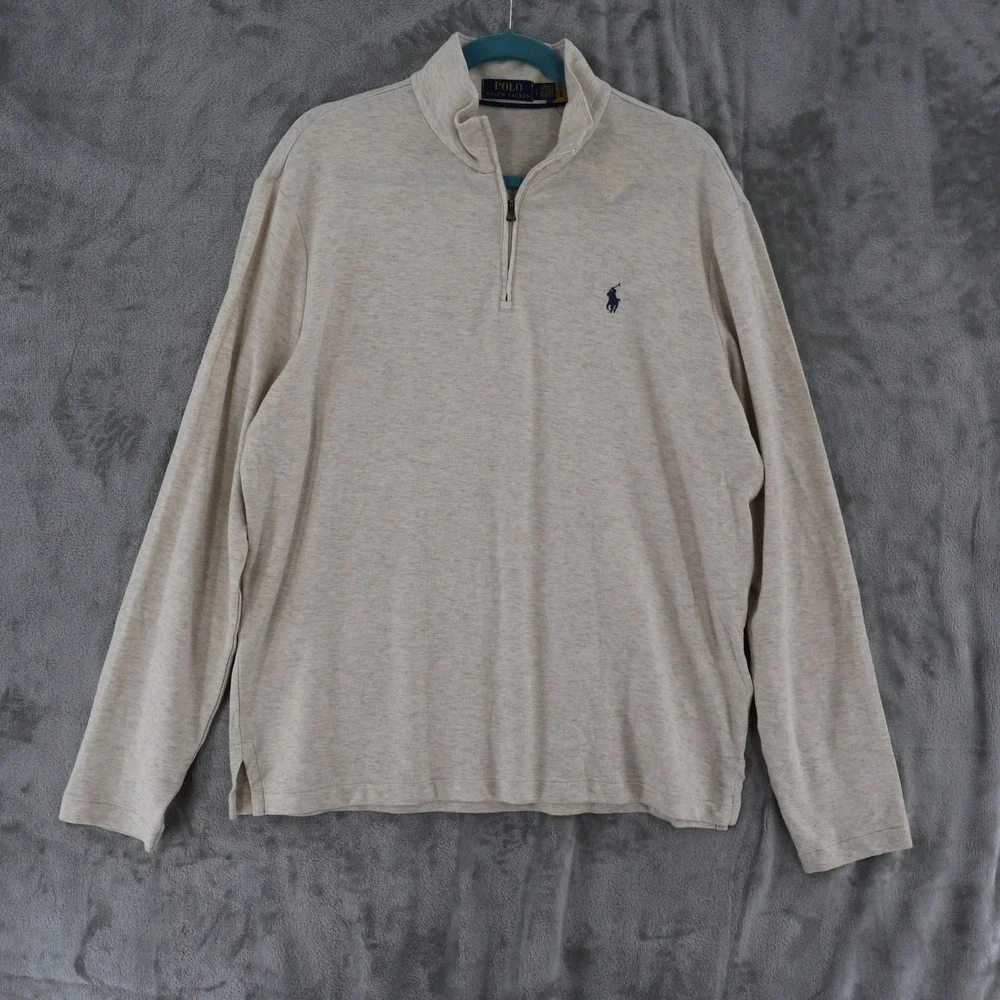 Polo Ralph Lauren Quarter Zip Pullover Men Large Cream Heather Mock Neck $135NWT